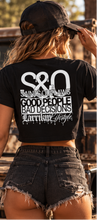 Load image into Gallery viewer, Saints & Outlaws Bad Habits Black Womens Tee