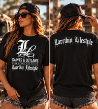 Load image into Gallery viewer, Saints & Outlaws Bad Habits Black Womens Tee