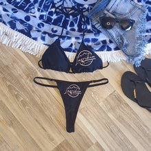 Load image into Gallery viewer, Palm Mountain Logo Black G-String Bikini - Fixed sides