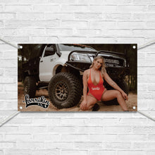 Load image into Gallery viewer, Womens crop Calendar bundle - 2024 chicks n Rigs Calendar, Vinyl wall banner, Mens Tank &amp; sticker pack
