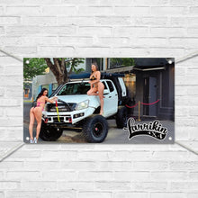 Load image into Gallery viewer, Womens crop Calendar bundle - 2024 chicks n Rigs Calendar, Vinyl wall banner, Mens Tank &amp; sticker pack
