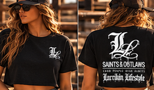 Load image into Gallery viewer, Saints &amp; Outlaws Bad Habits Black Womens Tee
