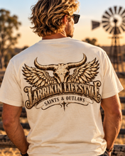 Load image into Gallery viewer, Saints &amp; Outlaws Ranch Standard Tee — Off White plain front
