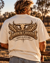 Load image into Gallery viewer, Saints &amp; Outlaws Ranch Oversized Tee — Off White oversized fit front
