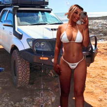 Load image into Gallery viewer, White G-string Bikini with fixed sides - Grey fade LRKN4X4&amp;Camping logo
