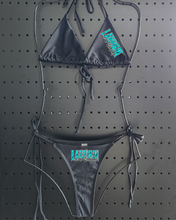 Load image into Gallery viewer, Saloon Script Black Gstring Bikini with Side ties
