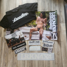 Load image into Gallery viewer, Mens T-Shirt Calendar bundle - 2024 chicks n Rigs Calendar, Vinyl wall banner, Mens T-shirt &amp; sticker pack
