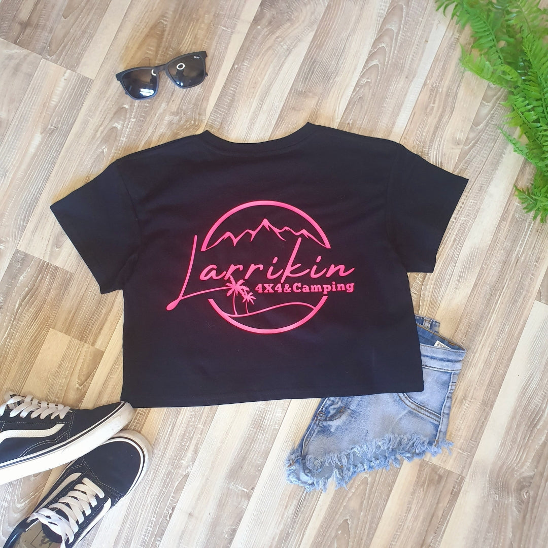 Women's Black Crop Tee - palm logo